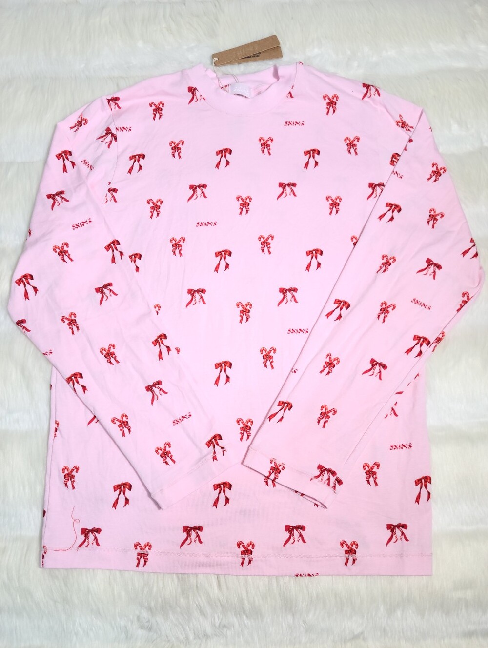 SKIMS Boyfriend Long Sleeve Top Cherry Blossom Candy Bow Women XS NEW